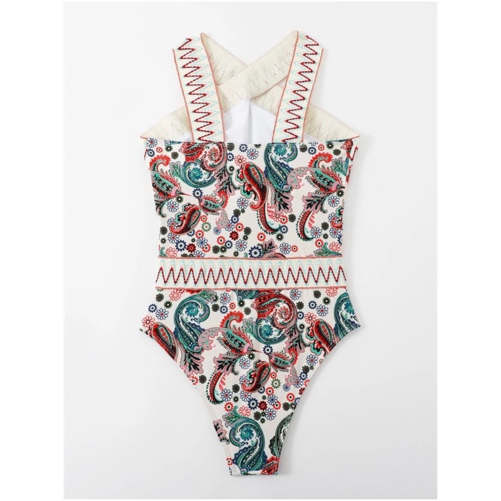 Paisley Floral Print One Piece Monokini Swimsuit Beach - Picture 3 of 5